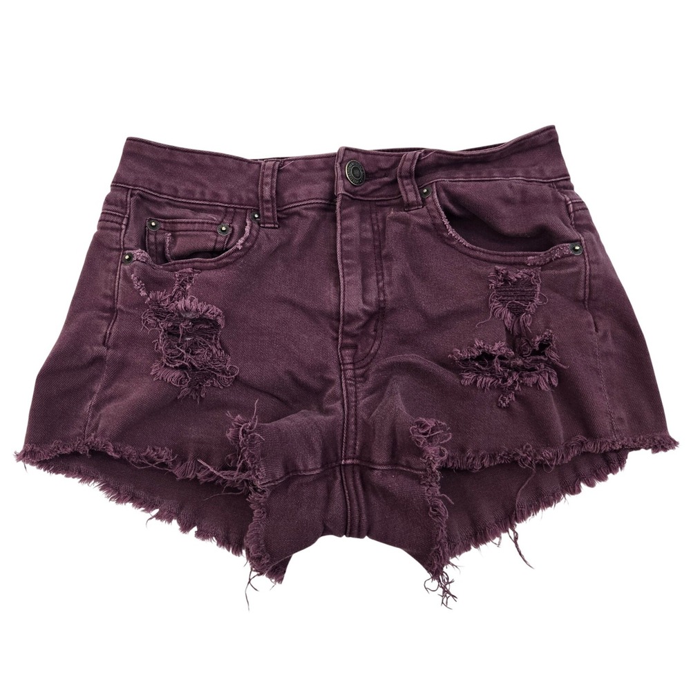 American Eagle Shorts Womens 4 Purple Maroon High Rise Distressed Cutoff Stretch